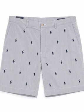 Polo by Ralph Lauren Light Blue Allover Pony Embroidered Flat-Front Shorts